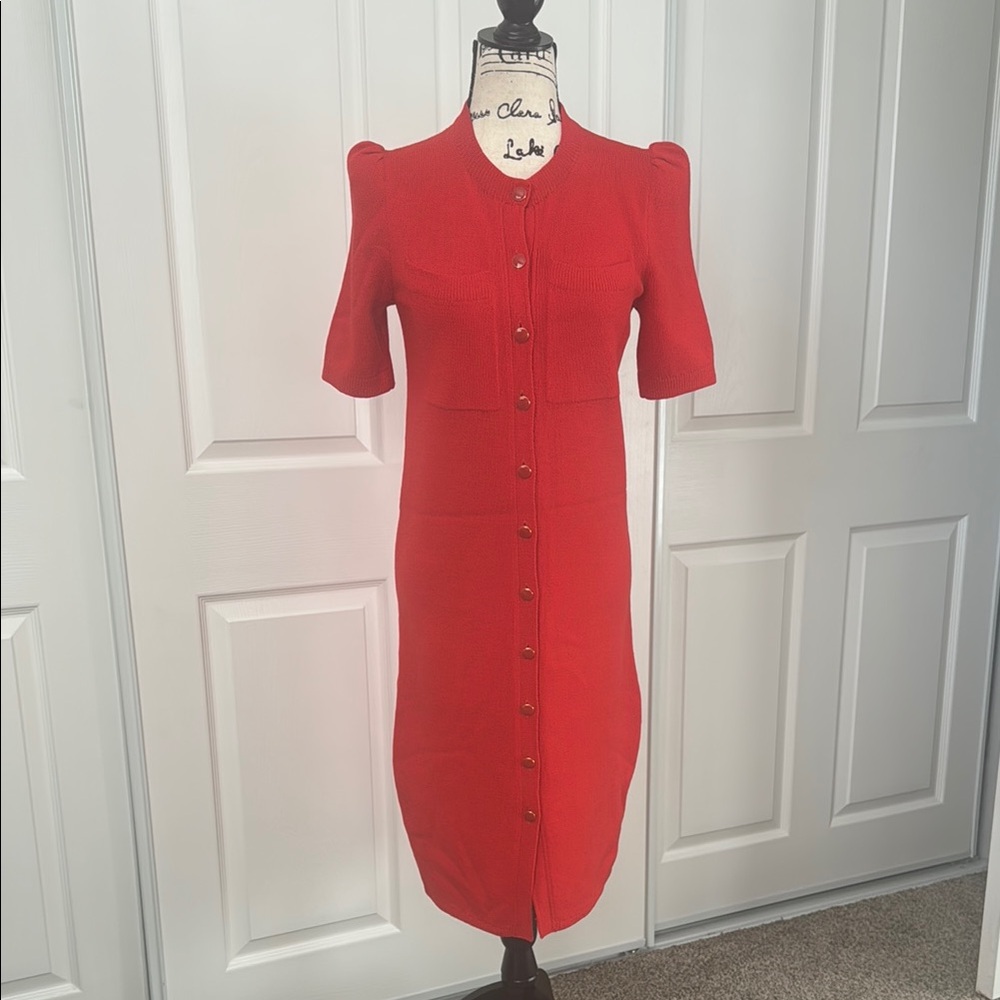 ST John Neiman Marcus Elegant Red Button-Down knit Dress